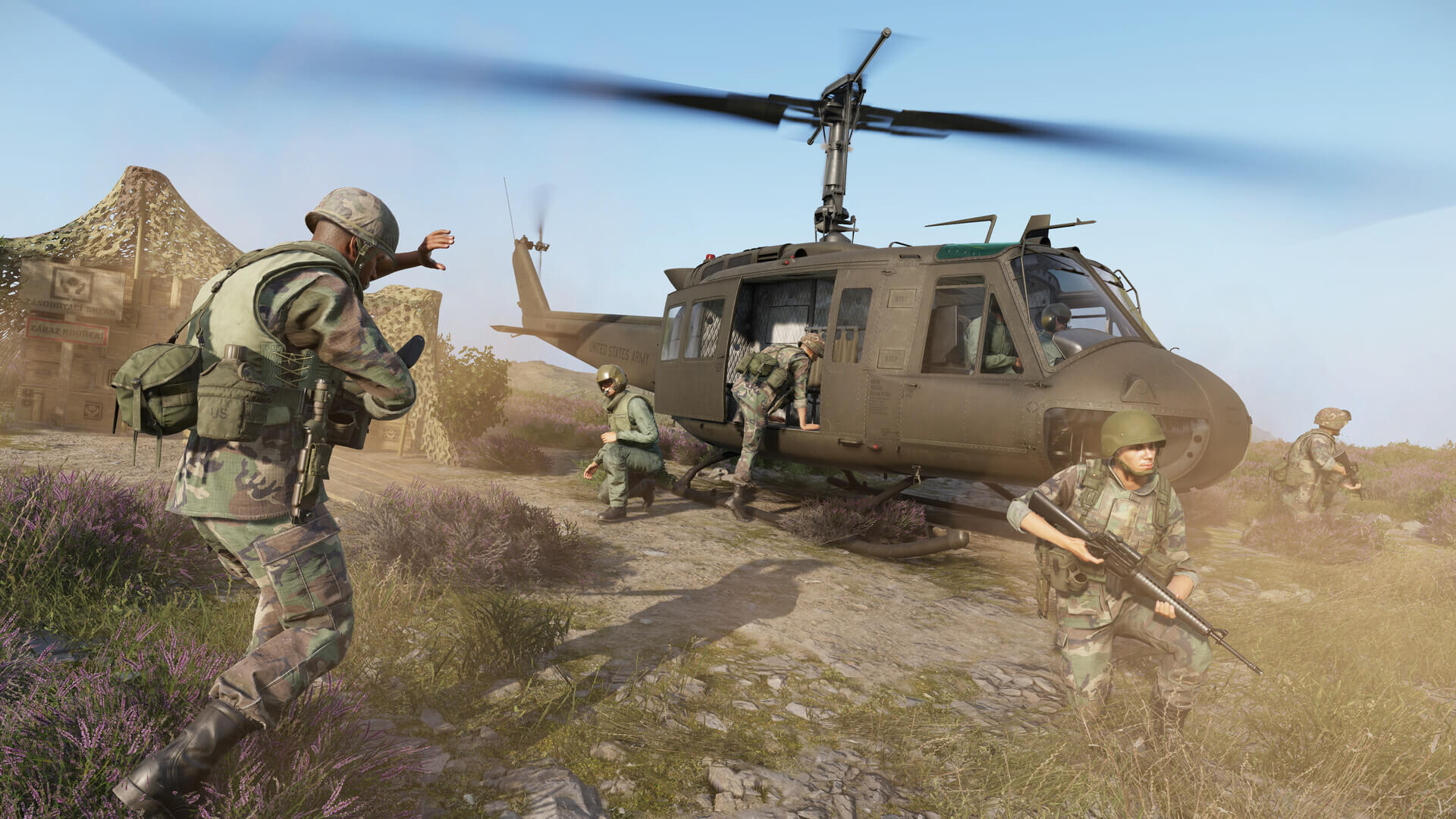 Arma Reforger military operation with helicopter and ground forces